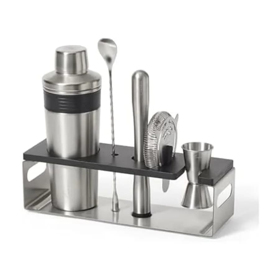 Set di Strumenti da Bar Classico 6 Pezzi in Acciaio Inox, Kit per Cocktail con Supporto, Attrezzi Premium per Bar Domestico per Shaking o Miscelazione