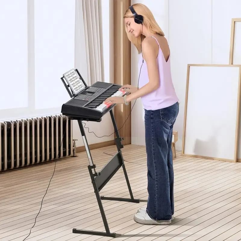 61 Key Digital Keyboard Piano, Lighted Keys, Electric Portable Piano with Adjustable Stand 600 Tones 500 Rhythms Built-In Speakers Sustain Pedal Headphones, USB MIDI for Beginners