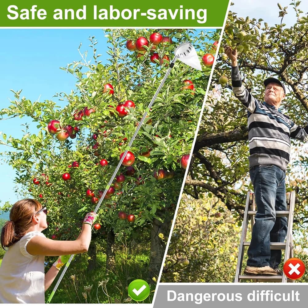 Stainless Steel Splicing Pole Fruit Picker 1.6-4M Telescopic High Tree Orchard Harvest Tool for Farm Garden Use
