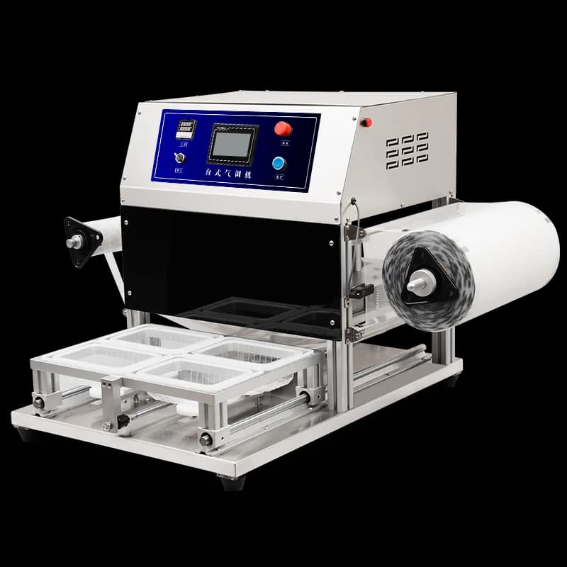 Power Pneumatic Drive Fresh Sealing Equipment QF370T-S vacuum packaging machine for food containers and trays
