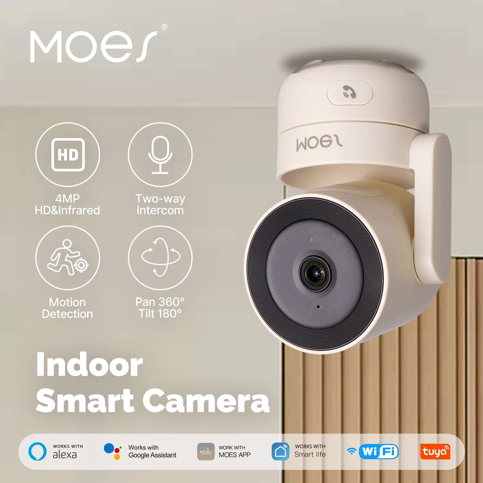 Tuya WiFi Telecamera di sicurezza intelligente per interni 4MP HD Pan/Tilt Visione notturna Rilevazione di movimento e suono Pattuglia panoramica Sorveglianza domestica