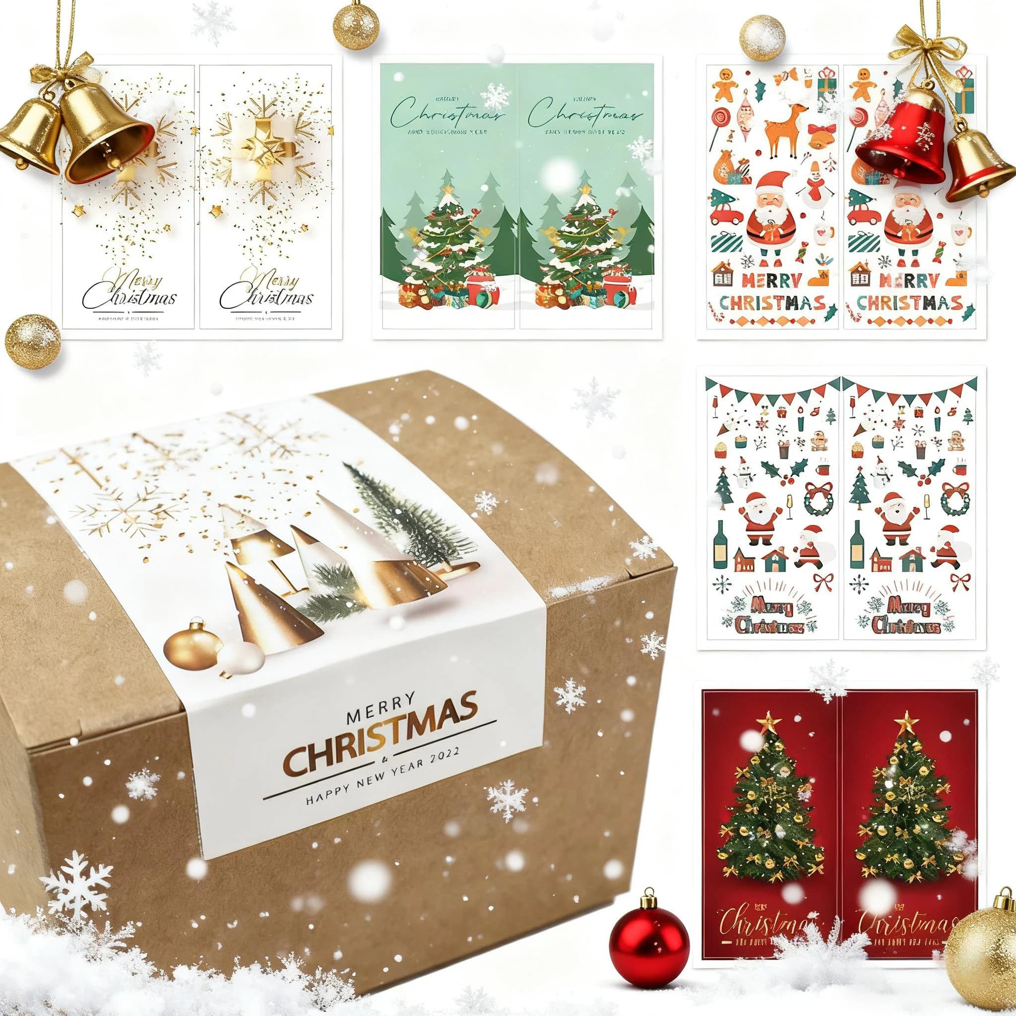 50Pcs/Pack Christmas Rectangular Sealing Stickers Festive Gift Box Adhesives Santa Decor Labels Xmas Wrapping Supplies