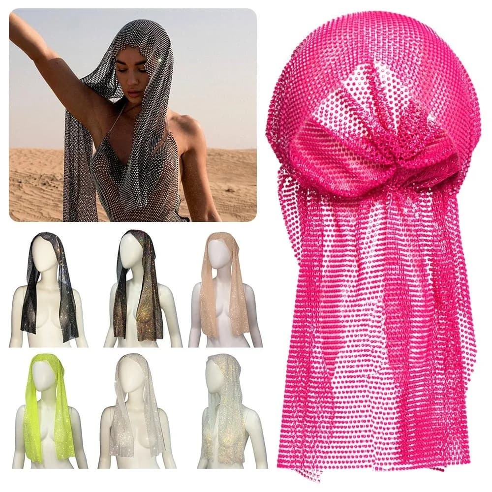 Versatile bandana con strass glitterati Sciarpa di cristallo elastica bling Fasce per capelli Sciarpa da rete da pesca in rete
