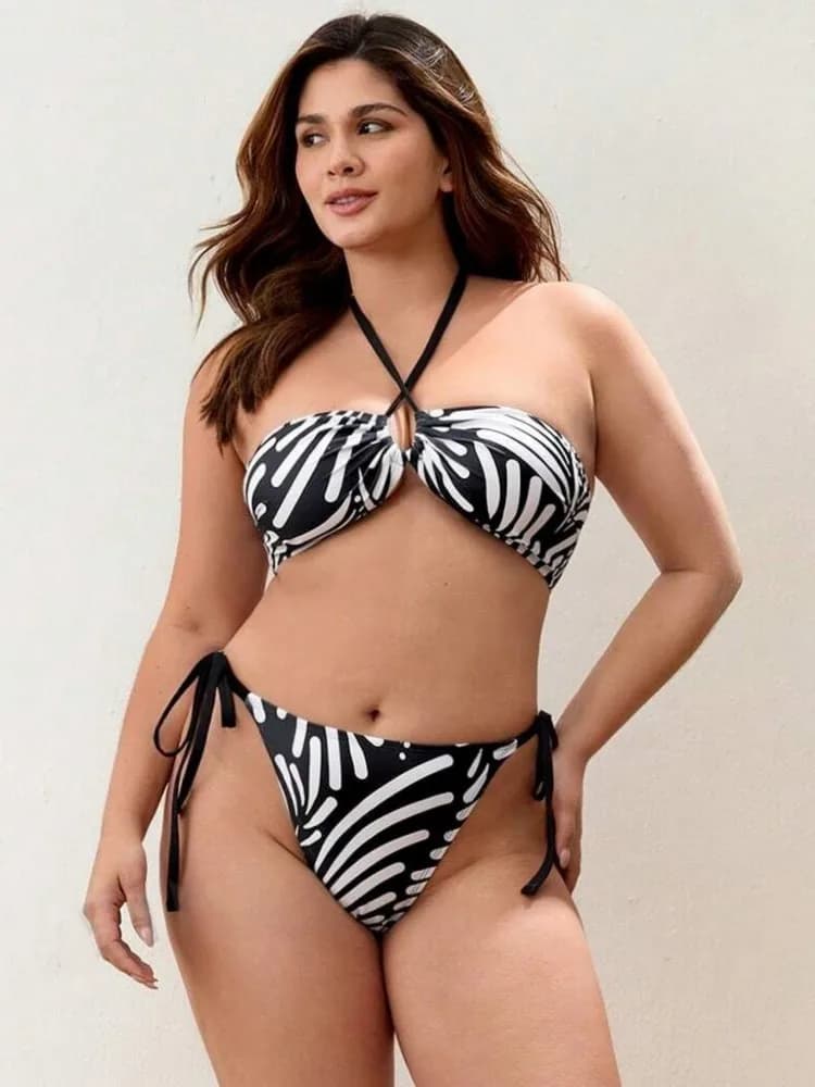 Plus Size High Waist Bikini Sets Women's Push Up Swimsuit Summer Mujer Large Big Size Tummy Control Swimwear Bikini Sets Suit