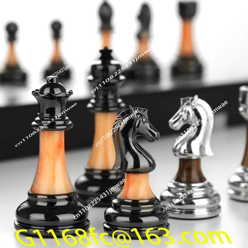 International Chess High End Gift Box Set Solid Wood Folding Imitation Jade Chess Pieces Western Retro European Ornament
