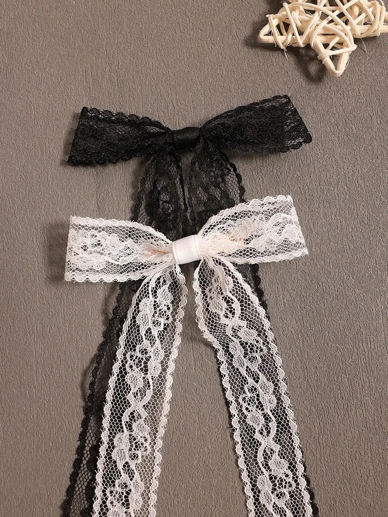 Set da 4 fermagli per capelli in stile giapponese, neri e bianchi, con fiocco in pizzo, fermagli per capelli alla moda da donna