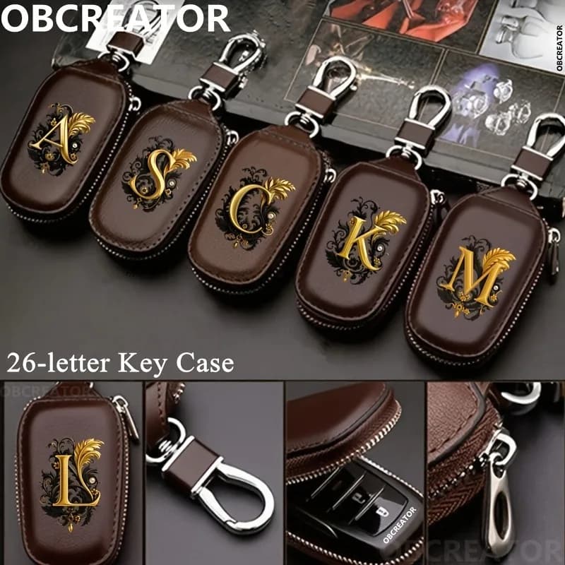 OBCREATOR Men's Key Wallet PU Leather Black/Coffee 26 Letter Flat Pattern Key Case Keychain Key Holder New Arrival