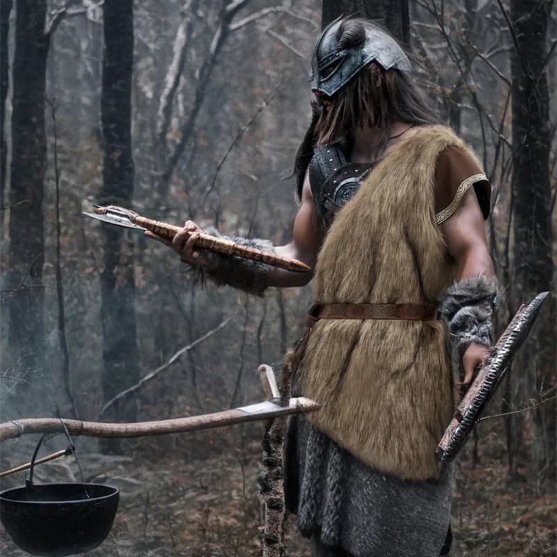 Synthetic Fur Medieval vest Brown blurred vest LARP Eskimo costume with belt Single sleeve vest Halloween design