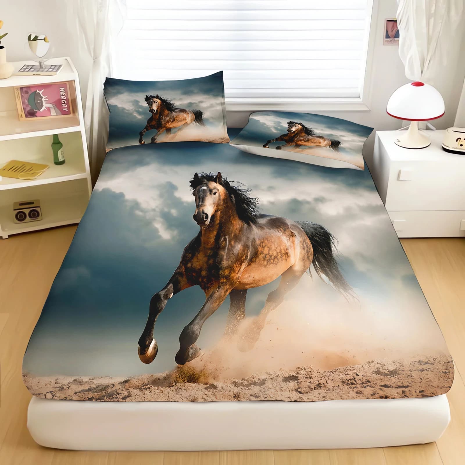 3D Galloping Horse Print Bedding Set Wild Animal Duvet Cover Pillowcase Soft Microfiber Bed Linen For Men Bedroom Decor