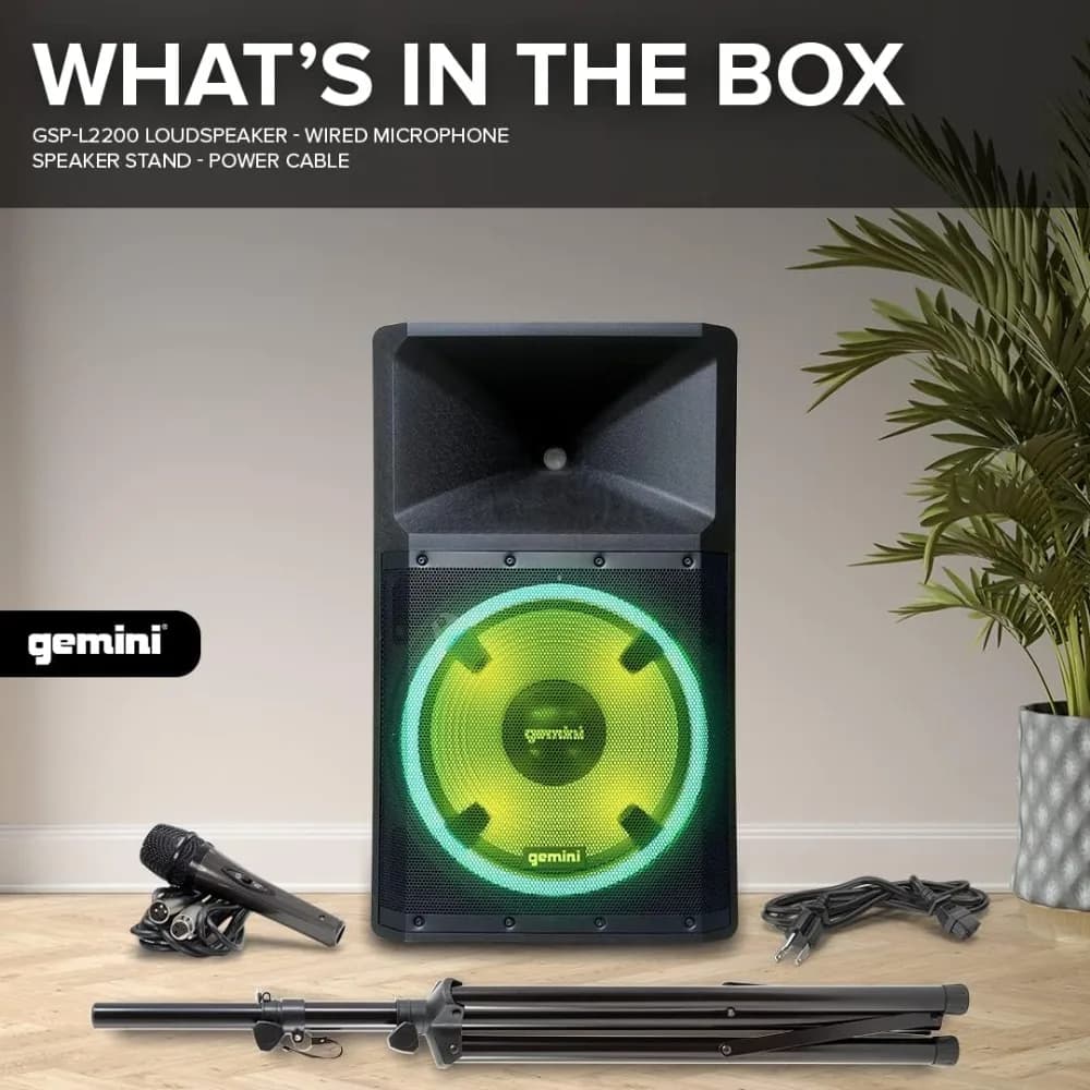 GSP-L2200PK Altoparlante DJ Bluetooth alimentato da CA cablato bi-ampliato da 2200 Watt con woofer da 15 pollici