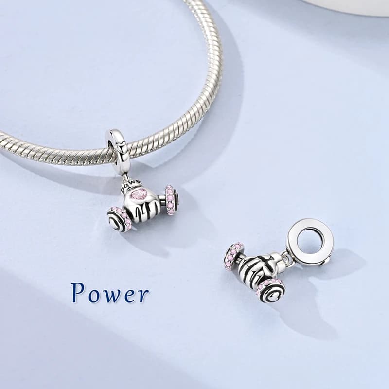 925 Sterling Silver Dumbbell Hand Dangle Charm Girl Power Symbol Women Fitness Gym Pendant Fit Charm Bracelet DIY Jewelry Gift