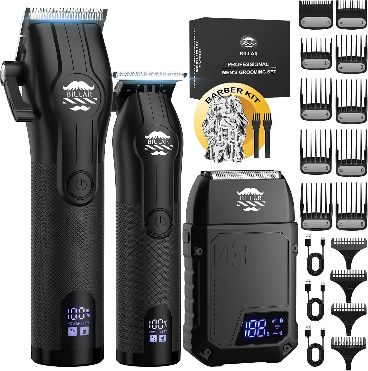 Set Professionale di Tagliacapelli e Regolabarba Senza Fili per Uomo - Regolazione Graduale, 10 Pettini Guida, Kit per la Cura della Barba (Nero)