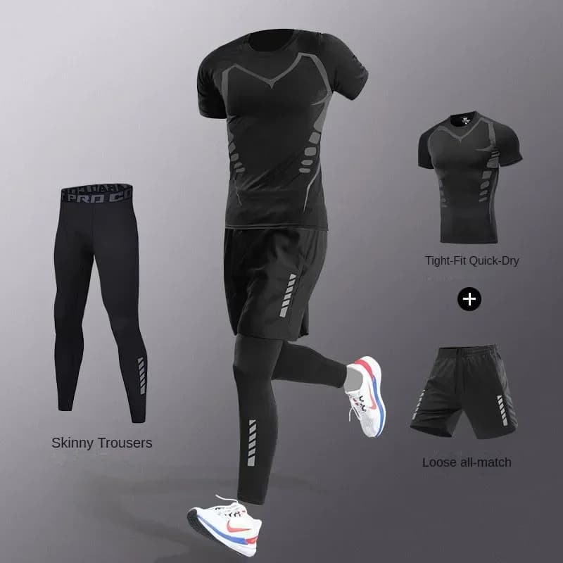 Complete fitness for men in ice fiber, breathable and fast drying, 2-3 pieces, suitable for full sports training/race/palestra