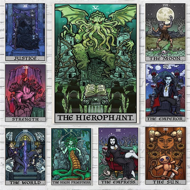 Halloween Classico Horror Creatura Tarocchi Carta Poster Cosmic Horror Stampe d'arte Pittura su tela Immagini di arte della parete Home Room Decor
