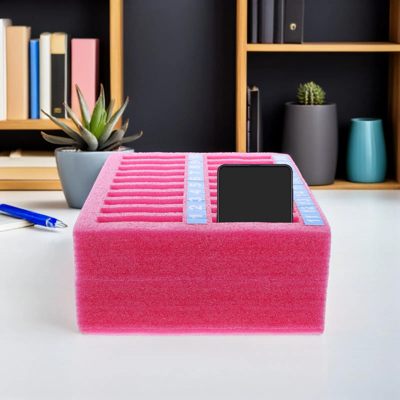 20 Grid Smartphone Storage Box Shockproof Epe Foam Desktop Phone Organizer for Classroom Office Meeting Room Cell Phone