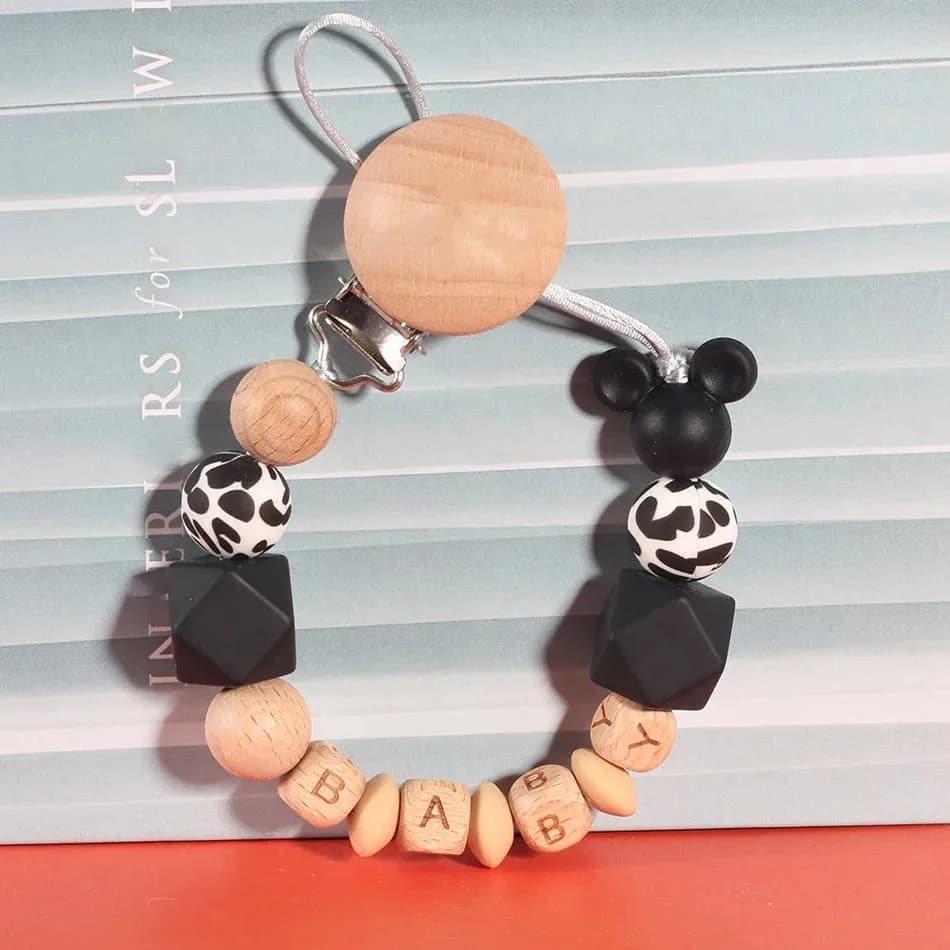 NEW Custom Name Wooden Personalized Baby Pacifier Chain Beech Bead Dummy Nipple Holder Guard Teether Pendant Newborn Mother Gift