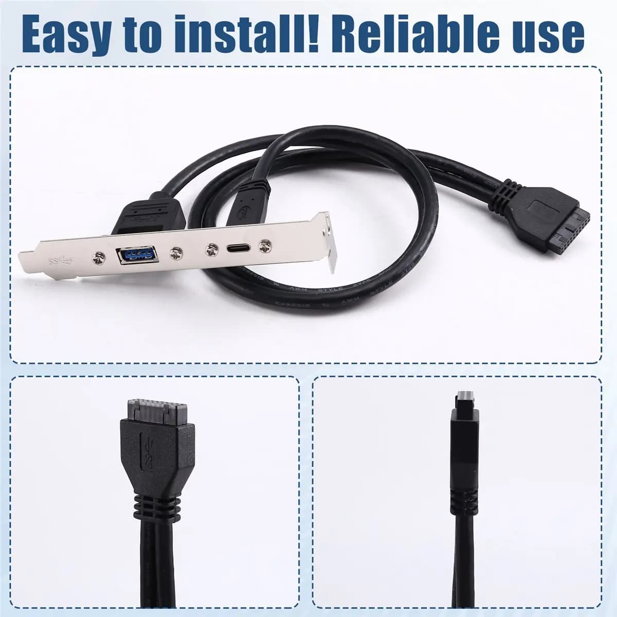 doyme 0.5m Rear USB 3.1 Port Expansion 20pin to TYPE-C Female and USB 3.0 Female Data Cable with Bezel on Computer Chassis