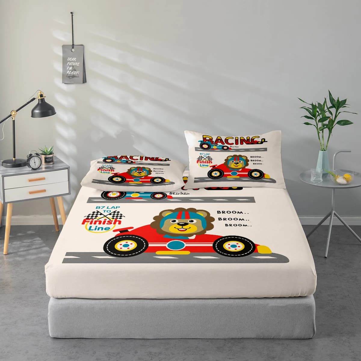 Set di lenzuola con stampa auto da corsa, protezione per materasso e federa combinati, set di lenzuola stampate ad alta definizione include 1 lenzuolo + 1 o 2 federe (1 federa per 60*100cm e 72*132cm, il resto delle misure ha 2 federe). Adatto per camera da letto e stanza degli ospiti. Biancheria da Letto in Poliestere Ultra-Morbido, Lavabile in Lavatrice, Utilizzabile in Tutte le Stagioni