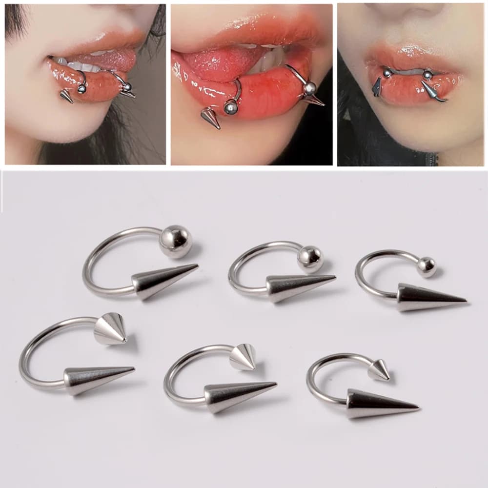 2pcs Cone Balll Spike Lip Rings Septum Ring Stainless Steel Horseshoe Nose Piercing Lobe Tragus Helix Earrings Body Jewelry 16G