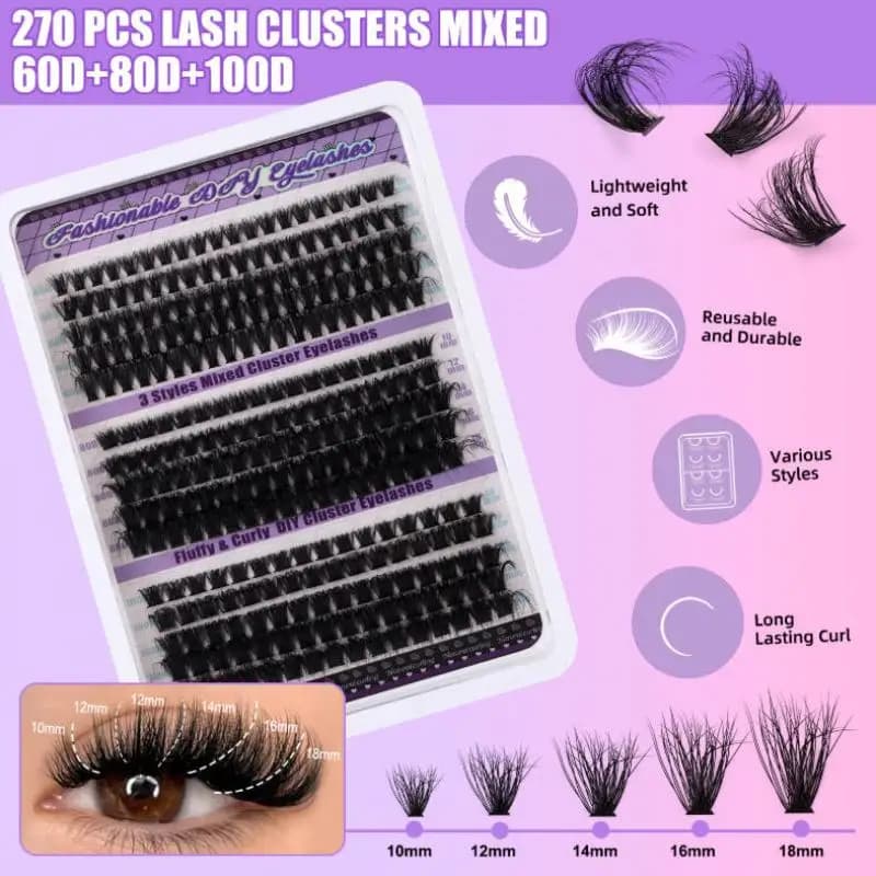 Kit Fai-da-Te per Extension Ciglia, 144 Ciuffetti di Ciglia Morbide in Finto Visone per un Look Naturale o Glamour, Uso Domestico