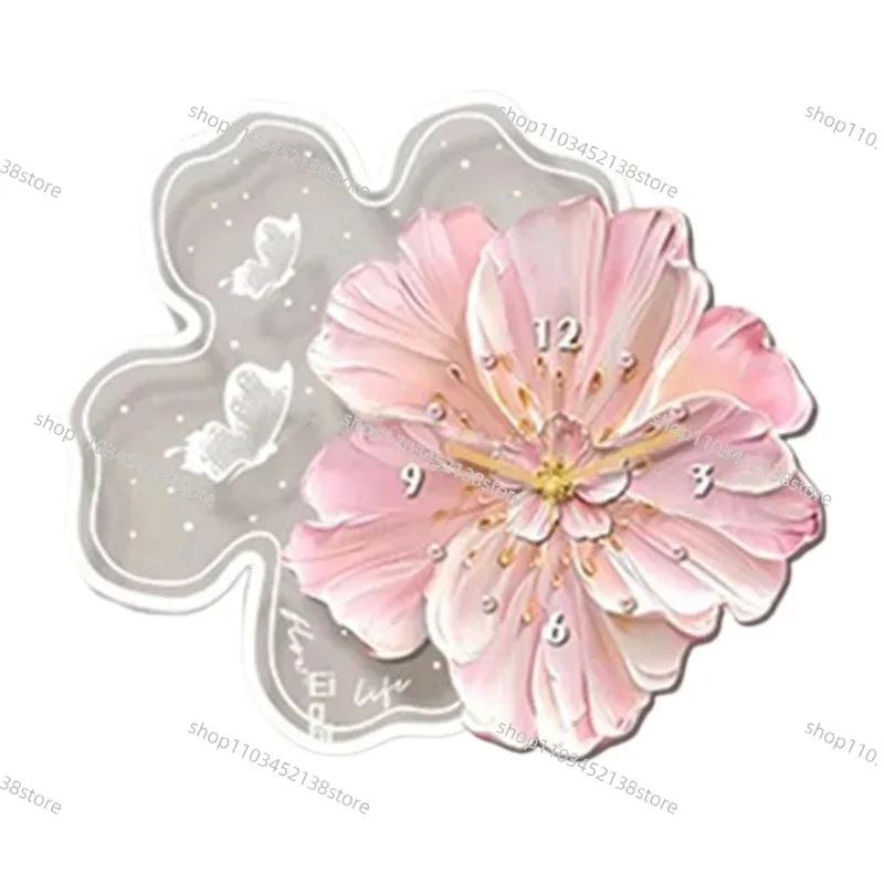 Modern Wall Clock with Flowers Large Size Silent Living Room Clock Creative Luxury Wall Stickers With Light Interior Decoration