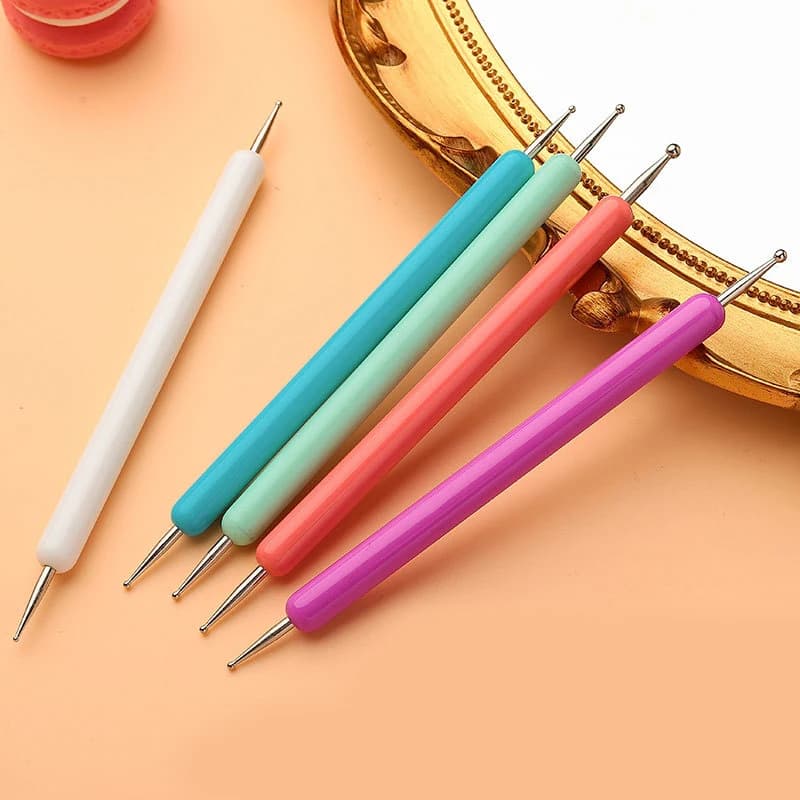 Set di 5 Penne a 2 Punte per Nail Art, Strumenti per Decorazione Unghie in Acciaio Inox, Kit per Manicure e Scultura