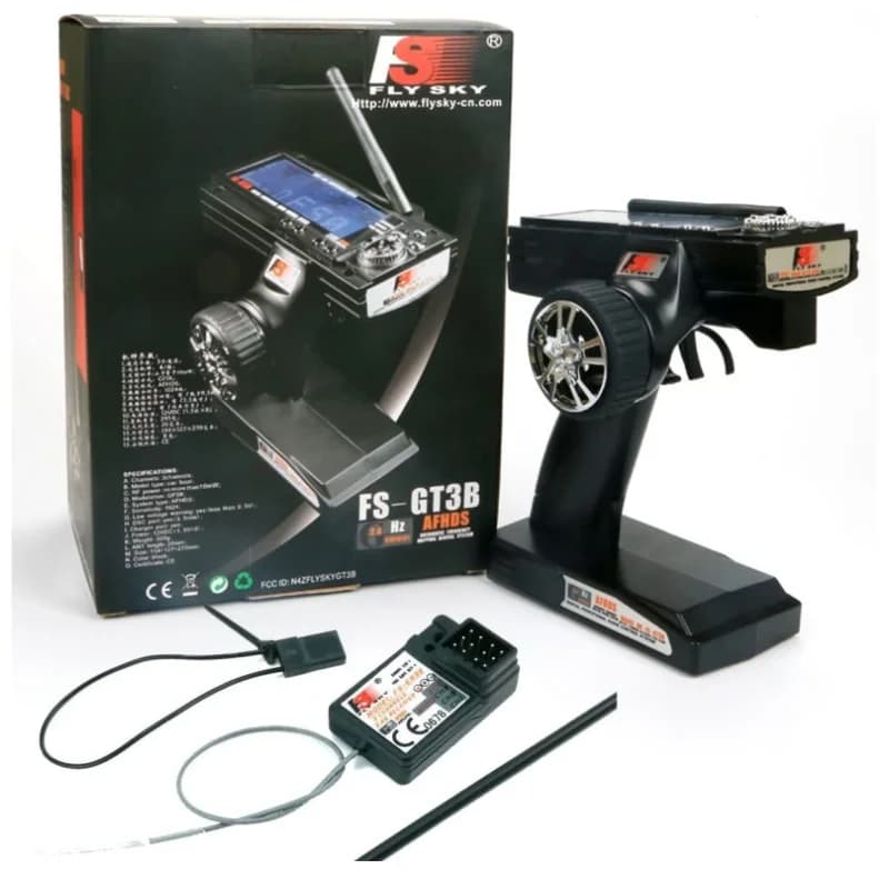 Radiocomando FlySky FS-GT3B 2.4G 3CH con Ricevitore FS-GR3C per Auto, Barca, Camion, Memoria 10 Modelli, LCD, Failsafe, AFHDS, Lungo Raggio