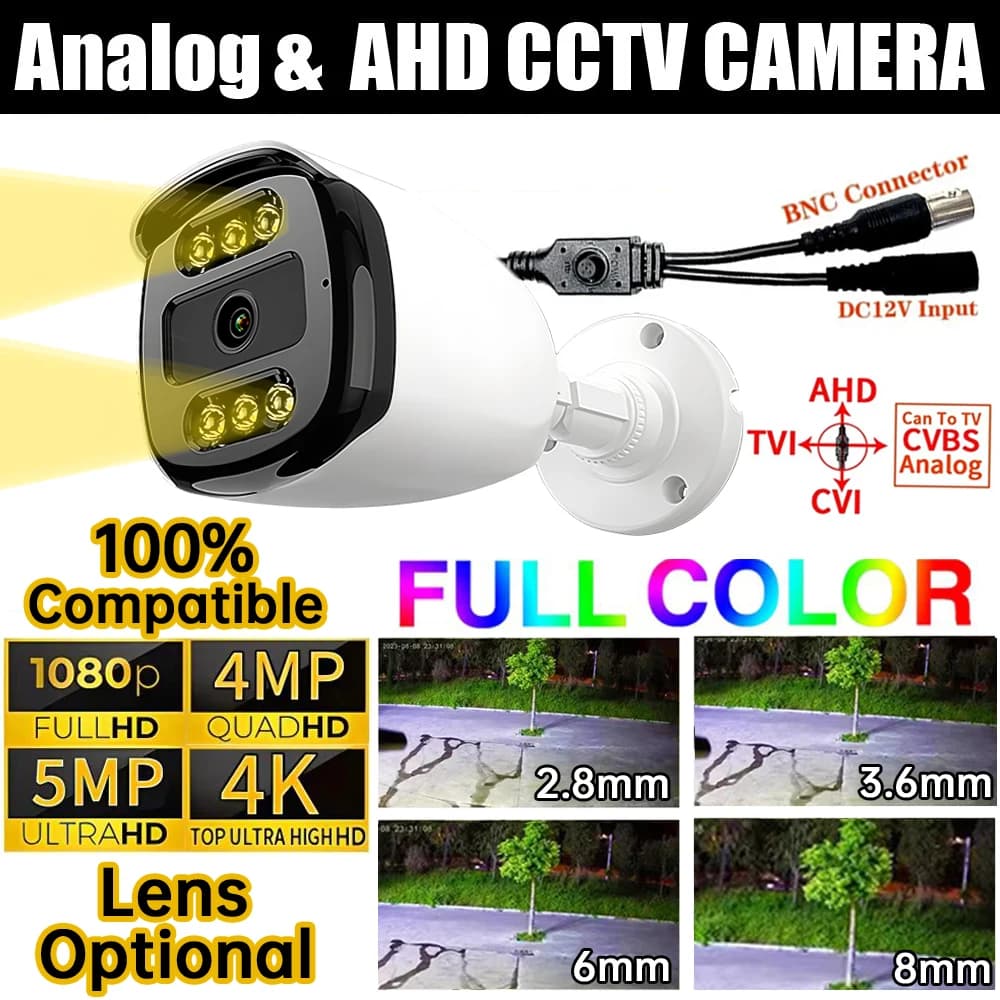 6LED 8MP 2MP AHD Telecamera a colori CCTV Auto luminoso analogico 5MP 1080P TVI/CVI 4in1 Cavo OSD Monitor di sicurezza esterno digitale