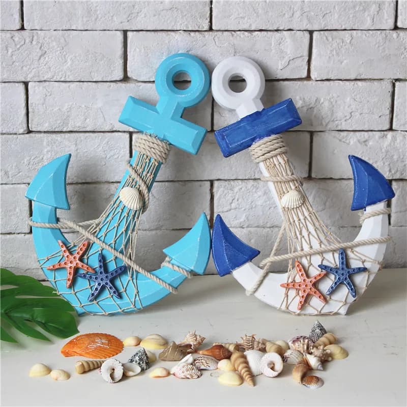 Ancoraggio per barca in legno in stile mediterraneo da 33 cm, decorazione nautica creativa da parete, ornamenti appesi, decorazioni per la casa a tema spiaggia fai da te