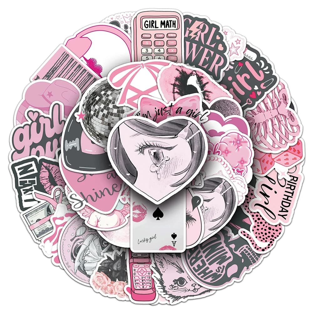 10/30/50 Pezzi Adesivi Stile Ins con Cartoni Animati di Ragazze Dolci, Decorazioni Estetiche Rosa per Valigie, Bottiglie d'Acqua, Telefoni, Decalcomanie Cool Fai-da-Te