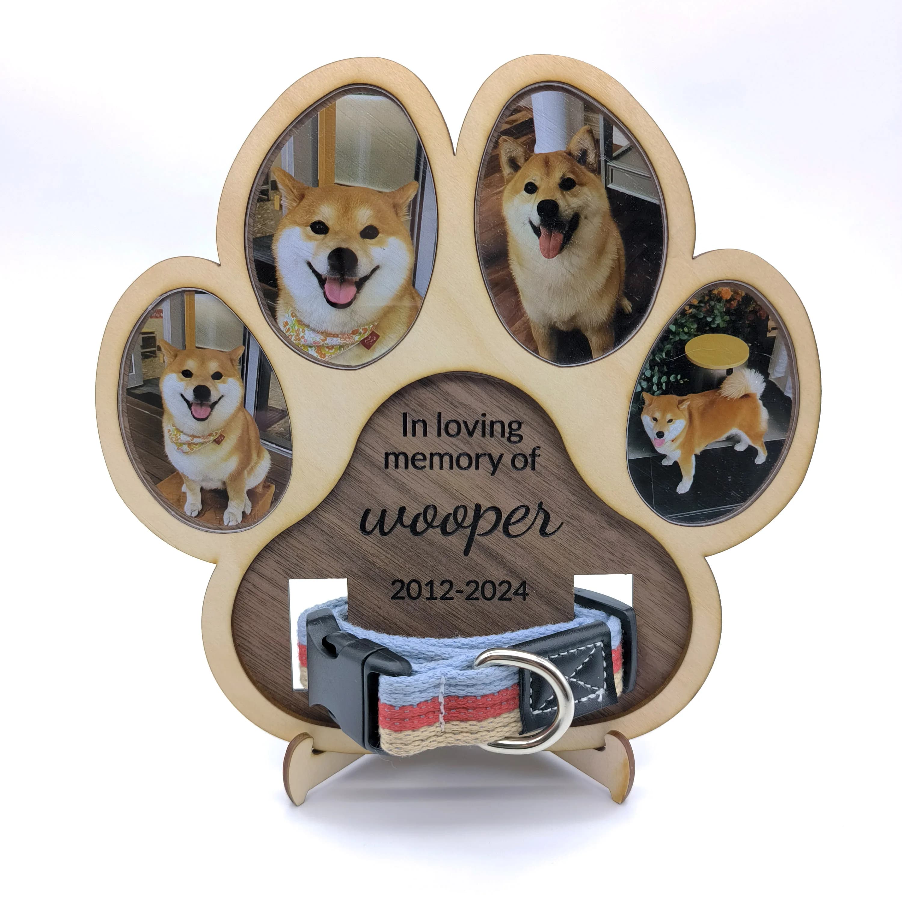 Ornamenti commemorativi personalizzati per album commemorativi per animali domestici a forma di zampa, realizzati in legno naturale, possono essere installati con un guinzaglio per cani, per commemorare il tuo animale domestico
