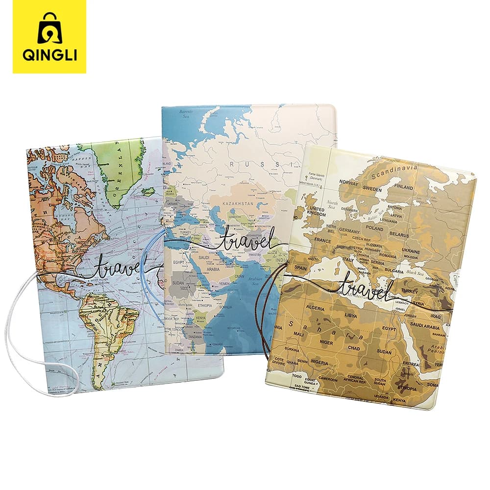 Nuova Custodia per Passaporto da Viaggio con Mappa, Porta Passaporto per Viaggi all'Estero, Custodia Creativa con Cordino Elastico Anti-smarrimento, Porta Carte e Passaporto da Donna