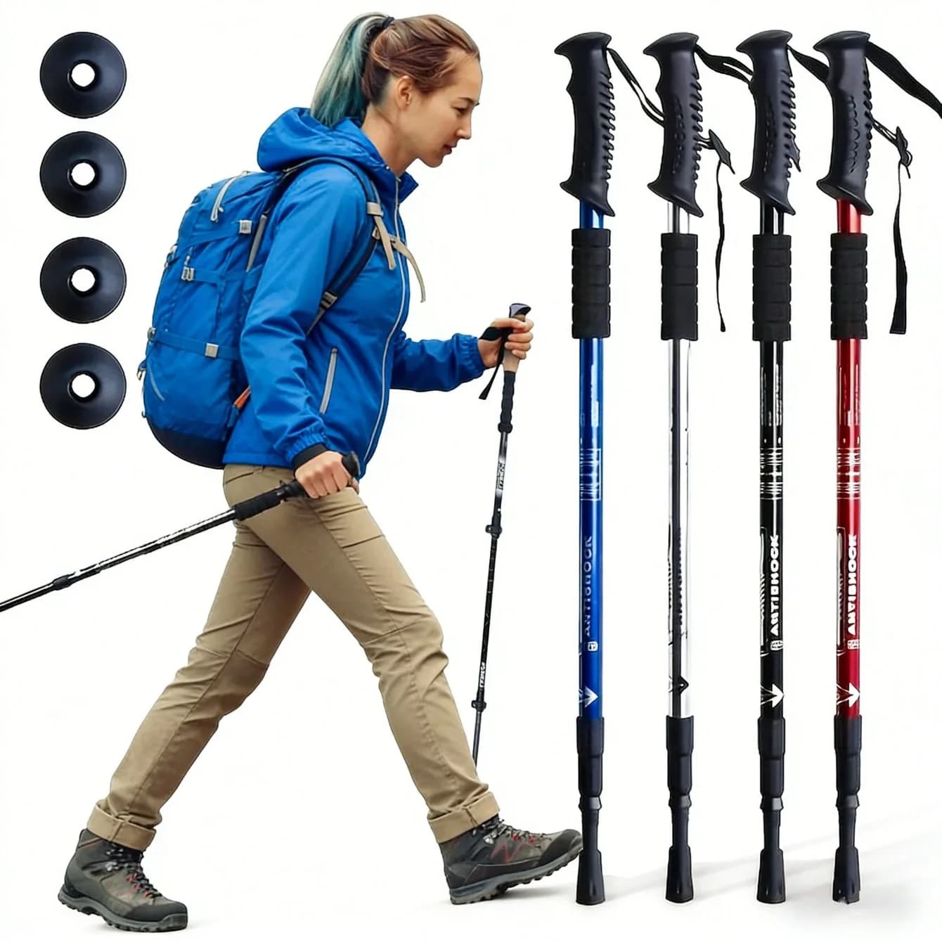 Trekking Poles – Lightweight Collapsible Hiking Poles With Cork Grips, Quick Flip Locks & All-Terrain Accessories – Adjustable Height Hiking Sticks For Men & Women