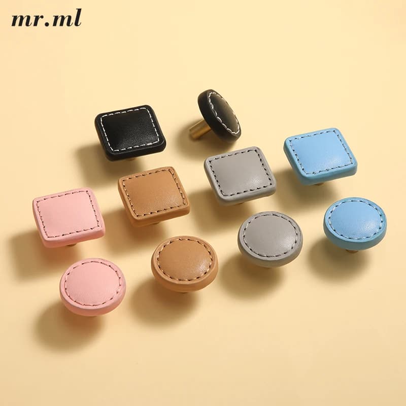 Maniglia per cassetto, maniglia per porta dell'armadio, maniglia in ottone rivestita in pelle, direzione circolare, rosa, graziose maniglie per armadietti
