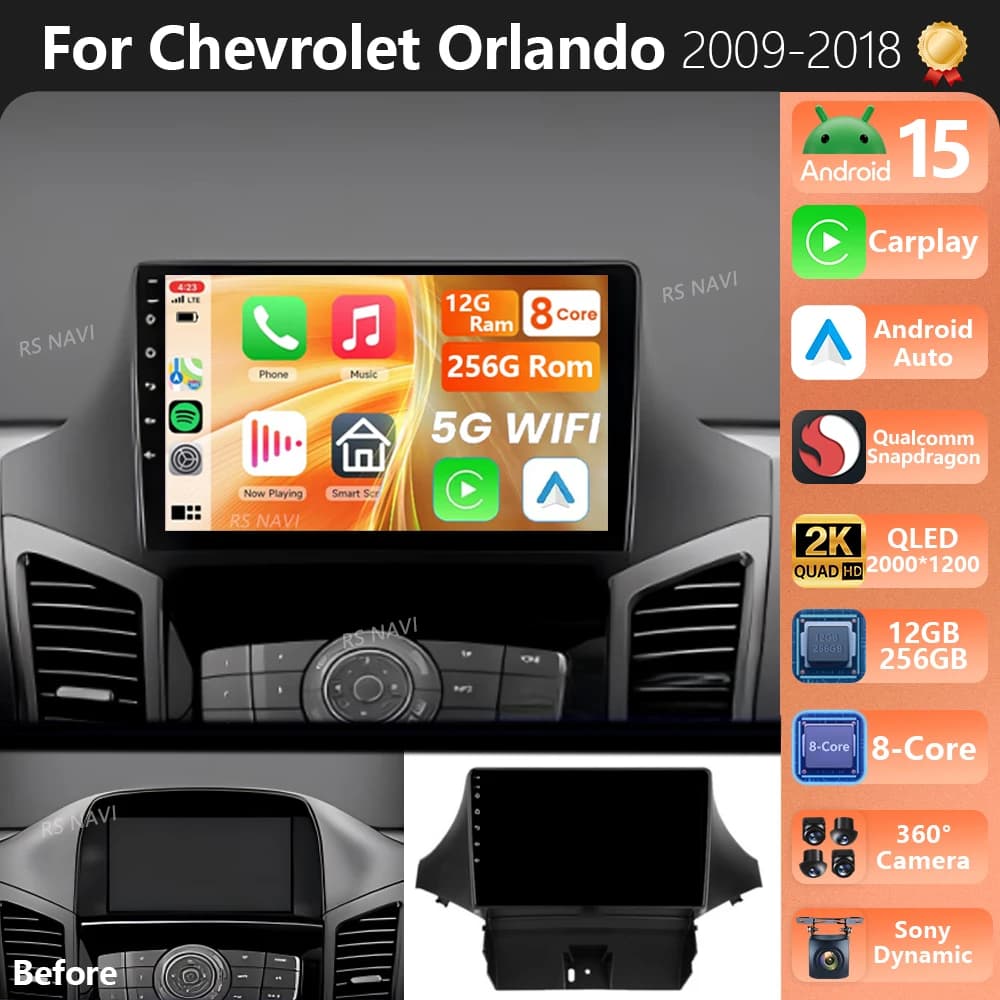 Plug and Play Android 15 Per Chevrolet Orlando 2009 2010 - 2018 2K QLED Stereo Autoradio Lettore Video Multimediale GPS 4G CarPlay