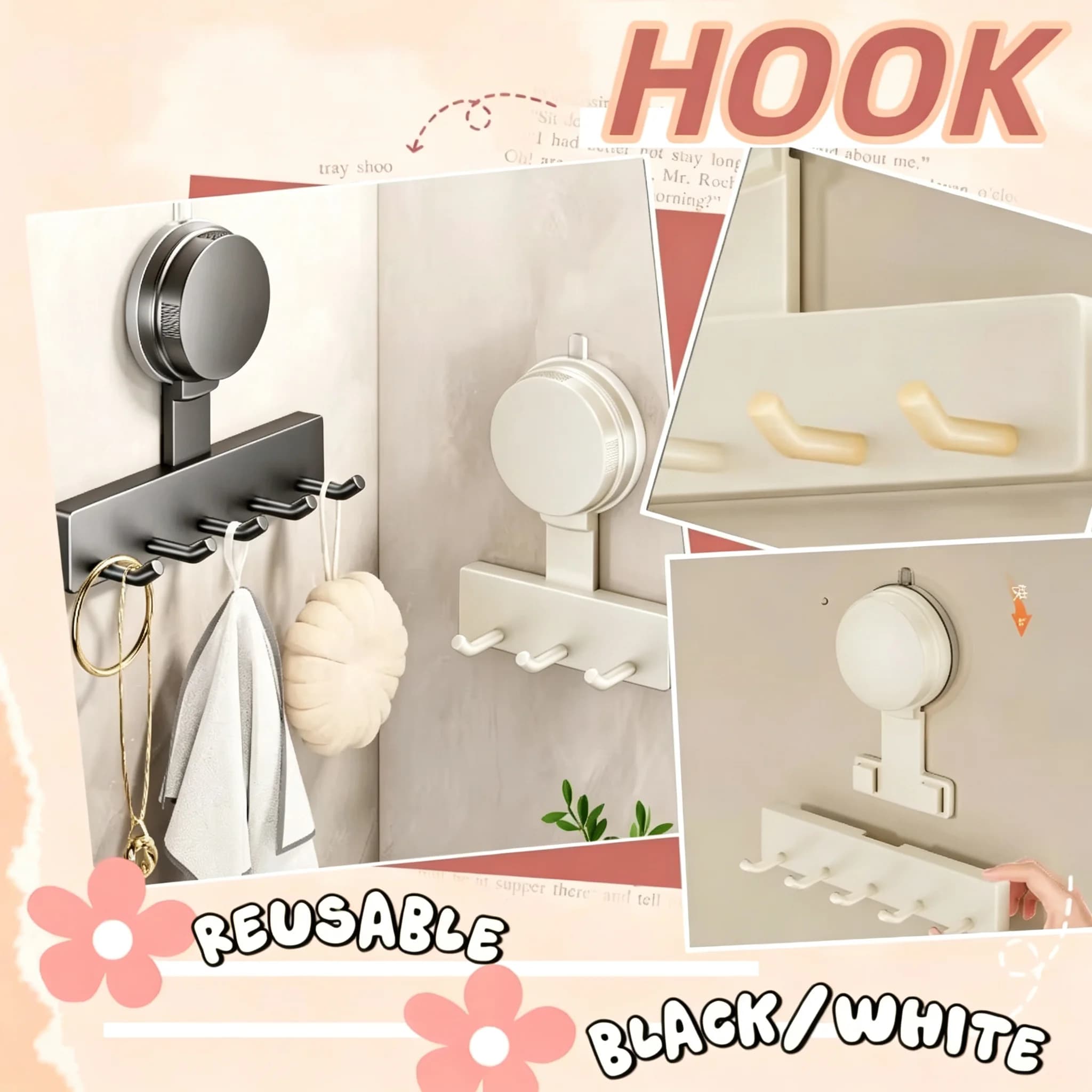 Reusable Suction Cup Hook Wall Hooks No Punching for Bathroom Kitchen Bedroom Towel Clothes Hanger Hook Home Organizer