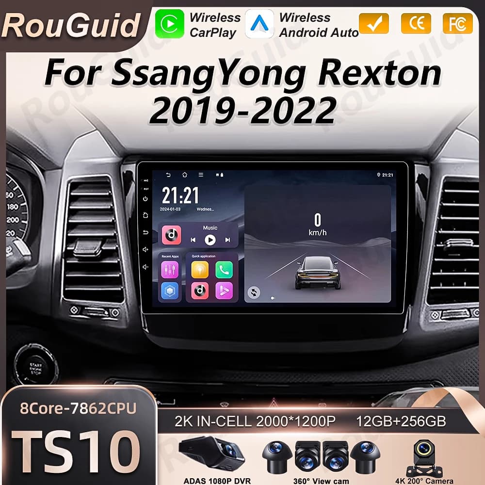 Autoradio Android 16 per SsangYong Rexton 2019 2020 2021 2022, lettore multimediale con Carplay, video, Bluetooth, schermo touch 2K, DSP stereo