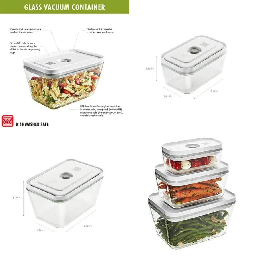 Set di 3 Contenitori in Vetro per Alimenti Fresh and Save, Contenitori per Preparazione Pasti - Misure Assortite