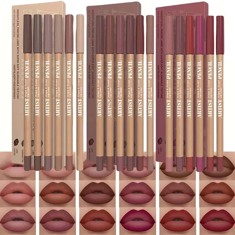 Set of 6 matt velvet lip pencils, long-lasting, non-drying, perfect for filling the lip coating, versatile for all skins