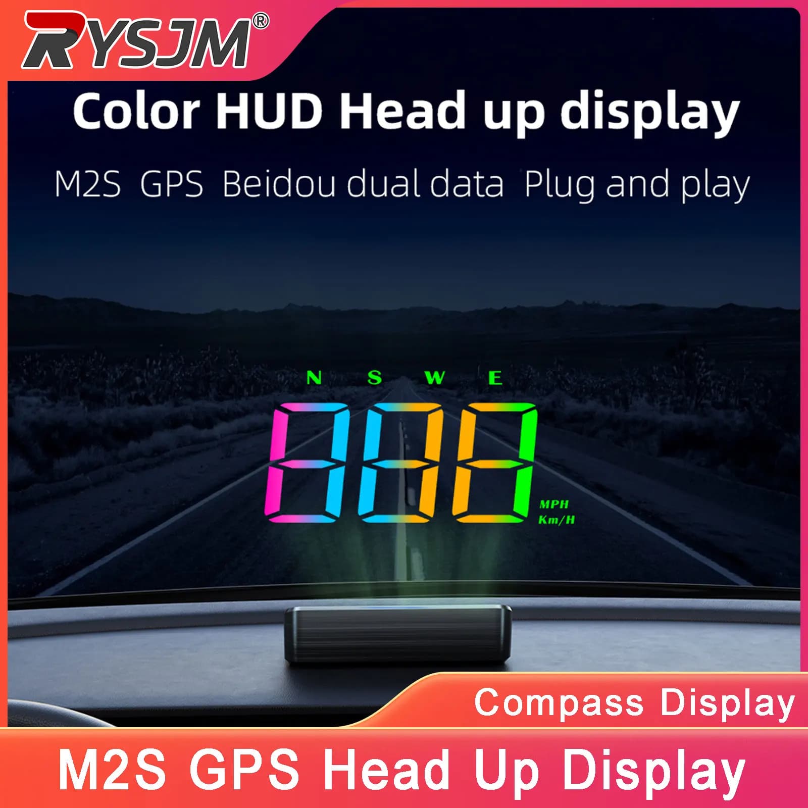 M2S HUD Head Up Display GPS Digital Speedometer Windshield Projector Plug to Play Car Compass Speed Gauge Meter Car Accessories