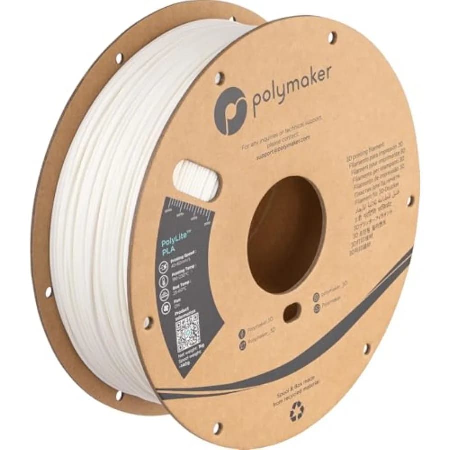 PLA Filament, White 3D Printing PLA Filament 1.75mm 1kg - PolyLite 3D Printer PLA Filament, Dimensional Accuracy +/- 0.03mm, Co