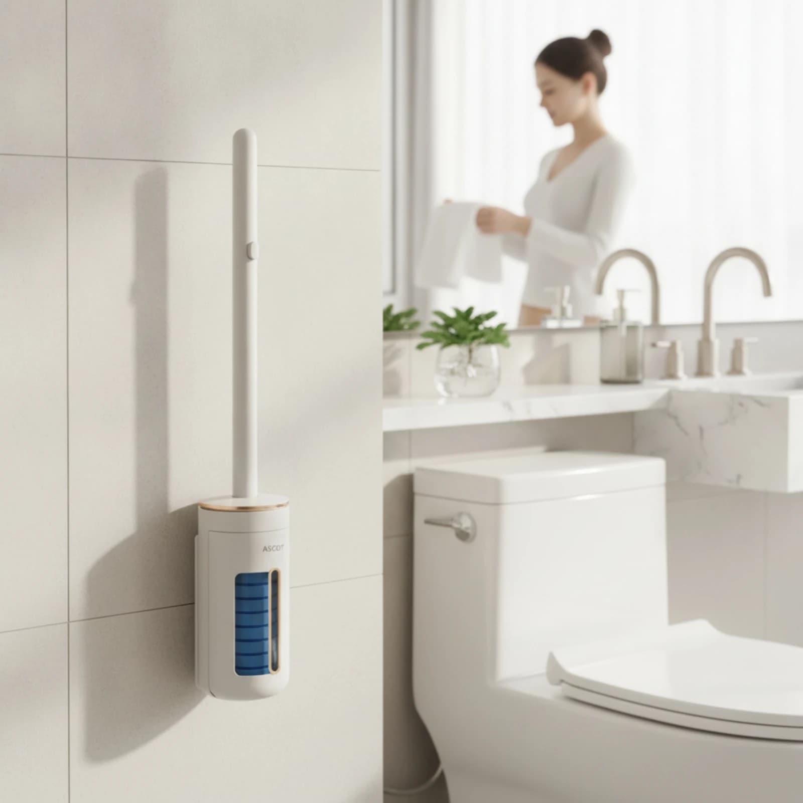 Toilet Brush with Wall-Mounted Holder Space-Saving Toilet Brush with Holder Cleaning Tool Slim Compact for Renters