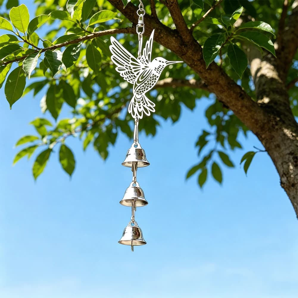 Mini Lucky Hummingbird Wind Chimes Metal Wind Bell Breeze Dancing Hanging Car Pendant Garden Window Tree Decor 3 Bells with Hook
