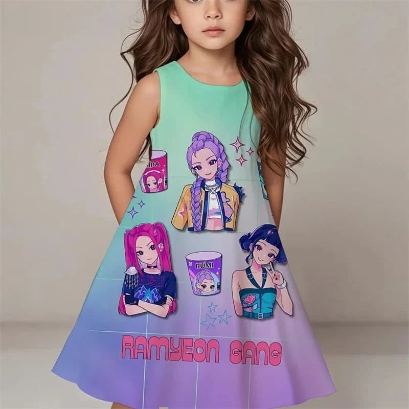 Girls Kpop Demon Hunters Dresses Birthday Gift Dress Summer Short Sleeve Clothing