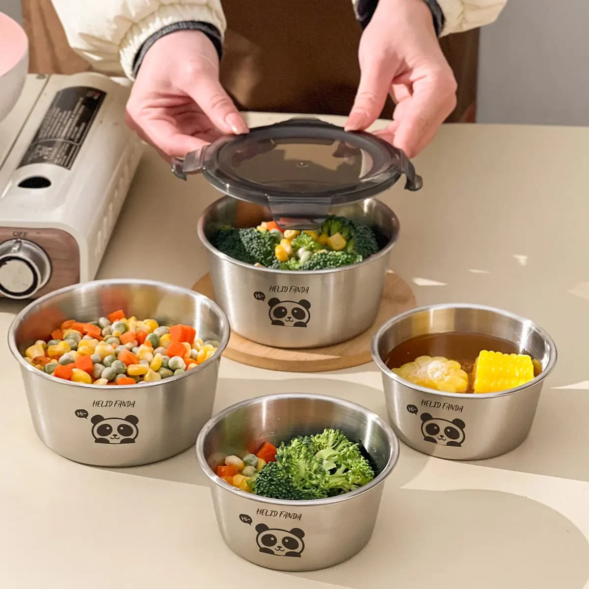 Contenitore per Alimenti Rotondo in Acciaio Inox 304, Scatola Sigillata per Frigorifero, Frutta, Verdura, Carne, Riscaldabile in Microonde e Forno