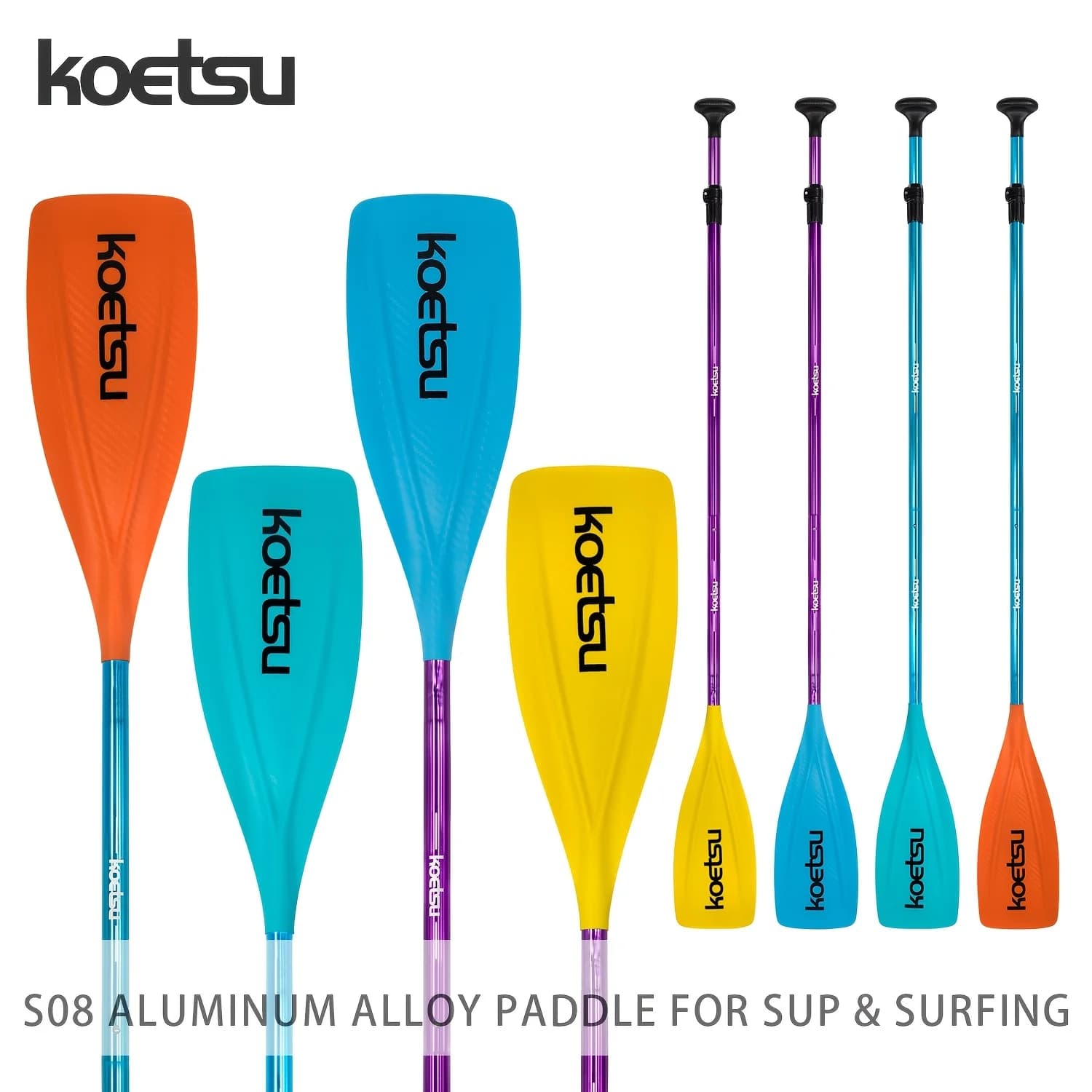 KOETSU S08 Aluminum Alloy SUP Paddle Three Piece Adjustable Design Mixed Color Blade for Water Sports