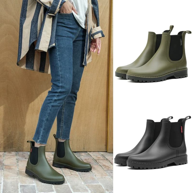 Fashionable Women's Short Non-Slip Rain Boots Chelsea Waterproof Shoes Solid Color Versatile Water Boots for Women