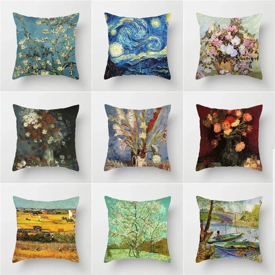 Federa quadrata in poliestere con motivo dipinto Van Gogh, fodera per cuscino decorativa per divano, soggiorno, fodera per cuscino sul comodino della camera da letto