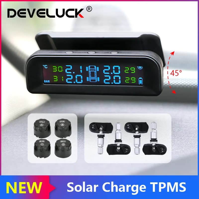 Sistema di monitoraggio della pressione dei pneumatici TPMS per auto Display LCD orologio digitale solare temperatura dei pneumatici sistema di allarme di sicurezza intelligente