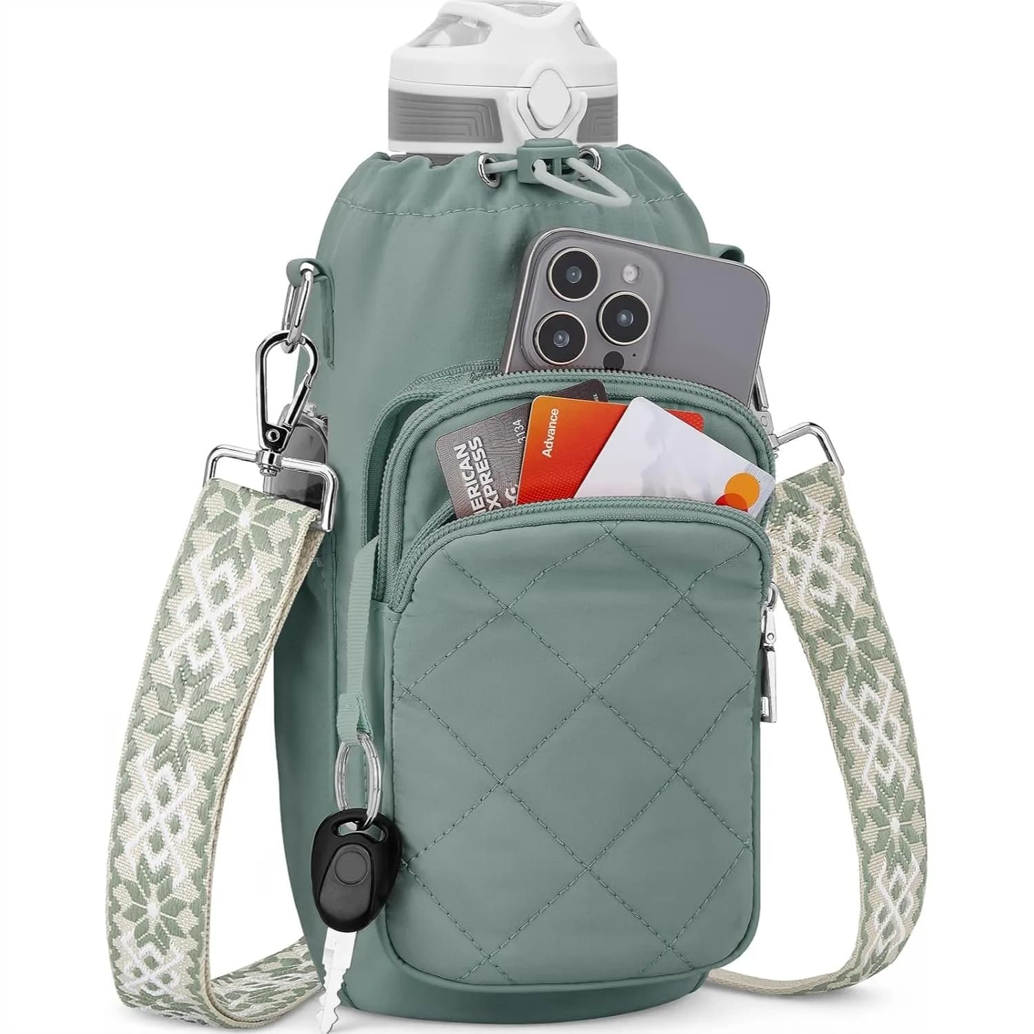 Borsa Termica a Tracolla per Bottiglia d'Acqua, Borsa per Bottiglia da 40 oz con Tracolla Regolabile per Idratazione Senza Mani